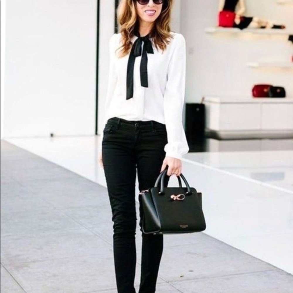 NEW Zara Bib Front Shirt with Bow Detail - Large
